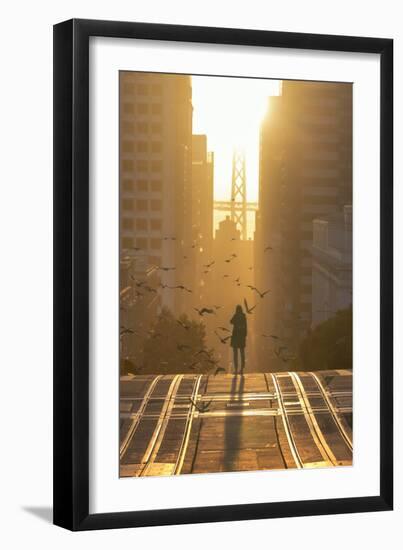 Bird Girl Takes San Francisco, Magical California Street Sunrise Light-Vincent James-Framed Photographic Print