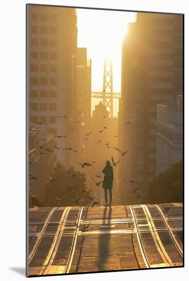 Bird Girl Takes San Francisco, Magical California Street Sunrise Light-Vincent James-Mounted Photographic Print