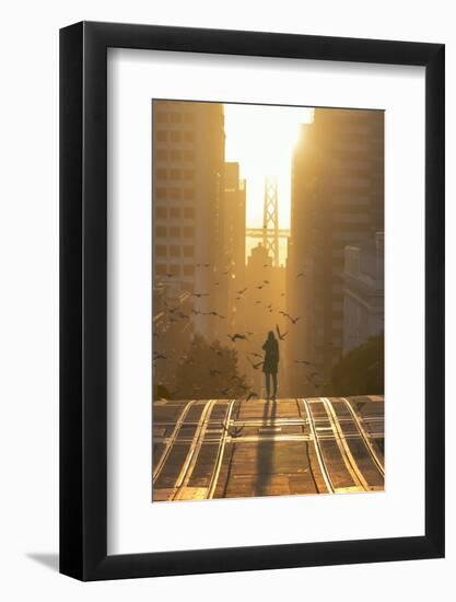Bird Girl Takes San Francisco, Magical California Street Sunrise Light-Vincent James-Framed Photographic Print