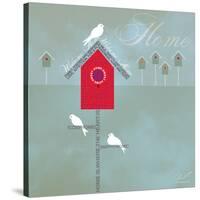 Bird House - Blue Grey-Dominique Vari-Stretched Canvas