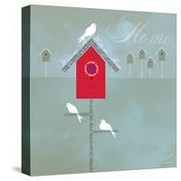 Bird House - Blue Grey-Dominique Vari-Stretched Canvas