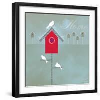 Bird House - Blue Grey-Dominique Vari-Framed Art Print