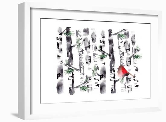 Bird in Birch-Sara Berrenson-Framed Art Print