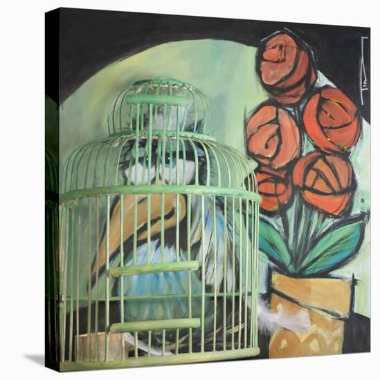 Bird in Cage with Potted Plant-Tim Nyberg-Stretched Canvas