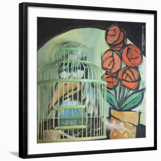 Bird in Cage with Potted Plant-Tim Nyberg-Framed Giclee Print