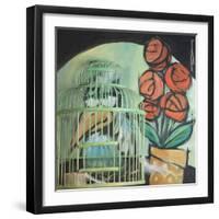 Bird in Cage with Potted Plant-Tim Nyberg-Framed Giclee Print