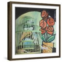 Bird in Cage with Potted Plant-Tim Nyberg-Framed Giclee Print