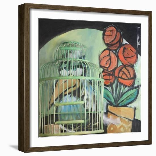 Bird in Cage with Potted Plant-Tim Nyberg-Framed Giclee Print