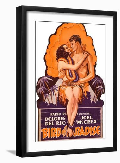 Bird of Paradise, Dolores Del Rio, Joel McCrea on die cut display, 1932-null-Framed Art Print