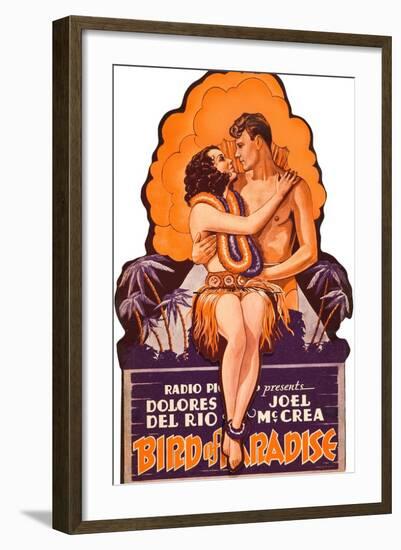 Bird of Paradise, Dolores Del Rio, Joel McCrea on die cut display, 1932-null-Framed Art Print