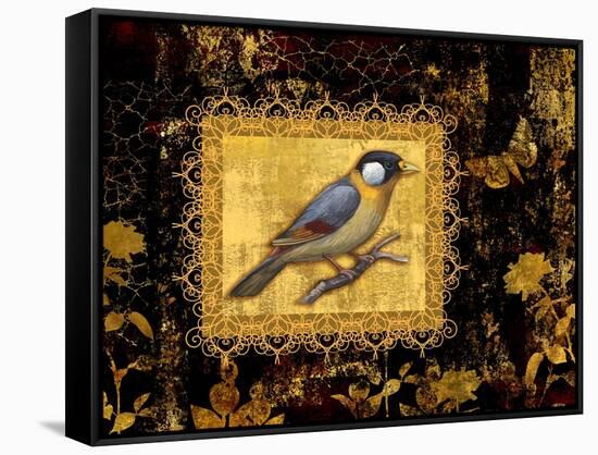 Bird on Black Background-Maria Rytova-Framed Stretched Canvas