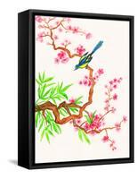 Bird on Branch with Pink Flowers, Painting-Iva Afonskaya-Framed Stretched Canvas