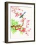 Bird on Branch with Pink Flowers, Painting-Iva Afonskaya-Framed Art Print