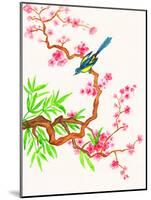 Bird on Branch with Pink Flowers, Painting-Iva Afonskaya-Mounted Art Print