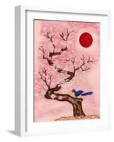 Bird on Branch with White Flowers, Painting-Iva Afonskaya-Framed Art Print