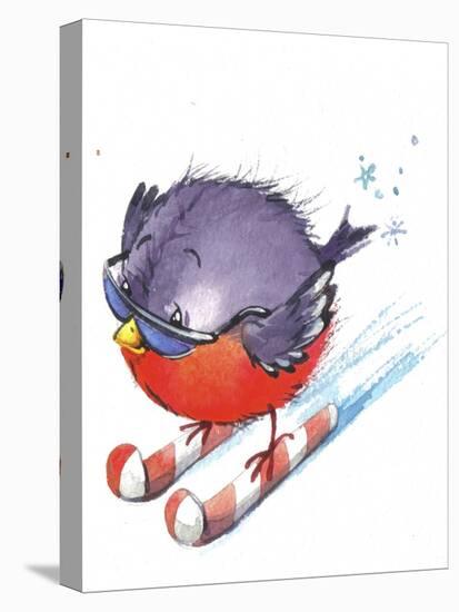 Bird on Candy Cane Skis-ZPR Int’L-Stretched Canvas