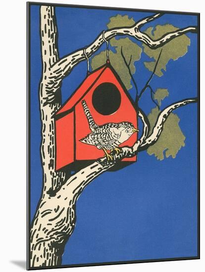 Bird Outside Birdhouse-null-Mounted Art Print