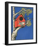 Bird Outside Birdhouse-null-Framed Art Print