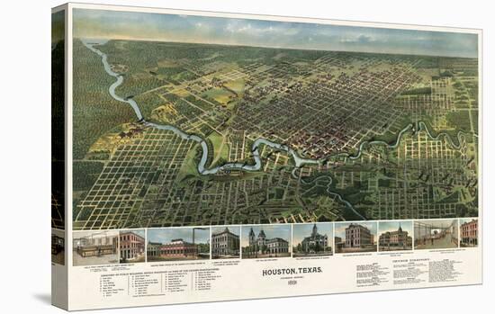 Bird’s Eye Map of Houston, Texas, 1891-null-Stretched Canvas