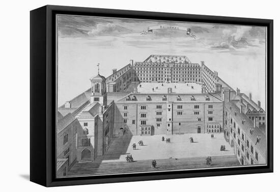 Bird's-Eye View of Bridewell with Figures Walking in the Quadrangle, City of London, 1750-Sutton Nicholls-Framed Stretched Canvas