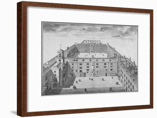 Bird's-Eye View of Bridewell with Figures Walking in the Quadrangle, City of London, 1750-Sutton Nicholls-Framed Giclee Print