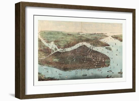 Bird's Eye View of Greater New York with Battery Park on the Right and Showing the Boroughs of Bron-null-Framed Giclee Print