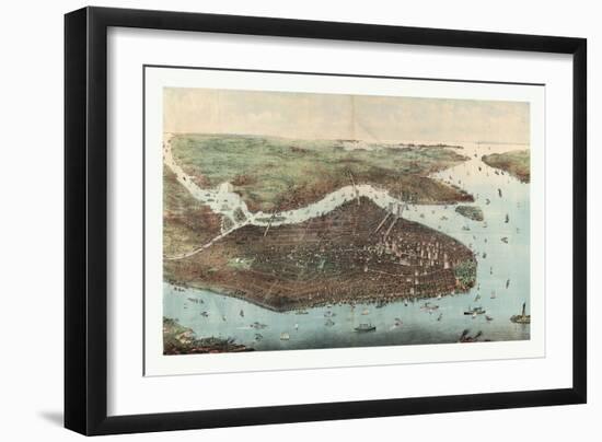 Bird's Eye View of Greater New York with Battery Park on the Right and Showing the Boroughs of Bron-null-Framed Giclee Print