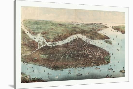 Bird's Eye View of Greater New York with Battery Park on the Right and Showing the Boroughs of Bron-null-Stretched Canvas