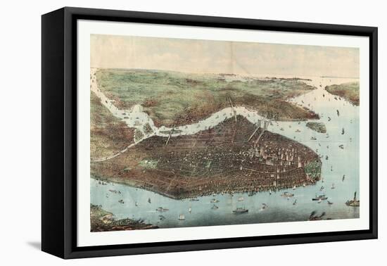 Bird's Eye View of Greater New York with Battery Park on the Right and Showing the Boroughs of Bron-null-Framed Stretched Canvas