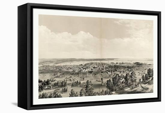 Bird's Eye View of Hamilton, Ontario, Canada, in 1859, Showing Harbor in the Distance-null-Framed Stretched Canvas