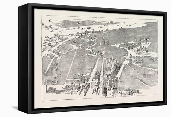 Bird's Eye View of Liverpool, 1885-null-Framed Stretched Canvas