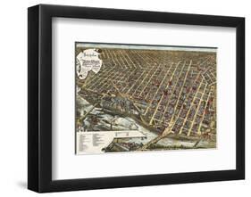 Bird’s Eye View of Minneapolis, Minnesota, 1891-Frank Pezolt-Framed Art Print