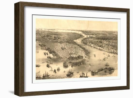 Bird's Eye View of New York and Brooklyn, Circa 1851, USA, America-John Bachmann-Framed Giclee Print