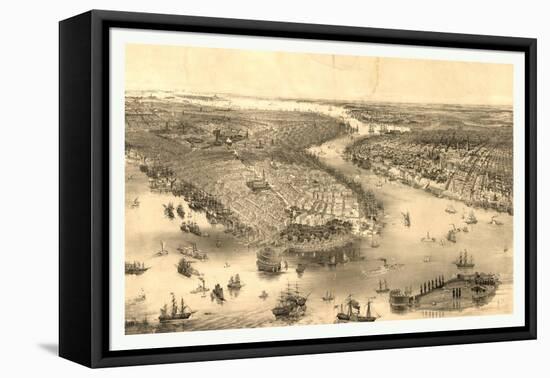 Bird's Eye View of New York and Brooklyn, Circa 1851, USA, America-John Bachmann-Framed Stretched Canvas