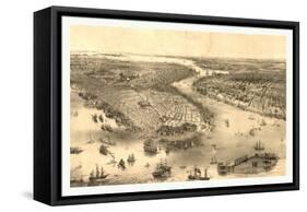 Bird's Eye View of New York and Brooklyn, Circa 1851, USA, America-John Bachmann-Framed Stretched Canvas