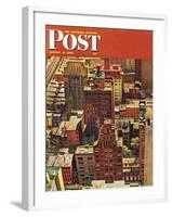 "Bird's-Eye View of New York City," Saturday Evening Post Cover, August 17, 1946-John Falter-Framed Giclee Print