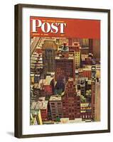 "Bird's-Eye View of New York City," Saturday Evening Post Cover, August 17, 1946-John Falter-Framed Giclee Print