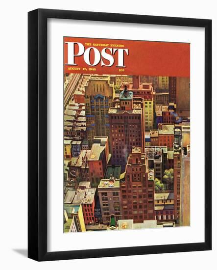 "Bird's-Eye View of New York City," Saturday Evening Post Cover, August 17, 1946-John Falter-Framed Giclee Print