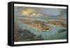 Bird's Eye View of New York City with the Hudson River and the New Jersey Waterfront on the Left-null-Framed Stretched Canvas