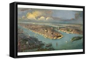 Bird's Eye View of New York City with the Hudson River and the New Jersey Waterfront on the Left-null-Framed Stretched Canvas