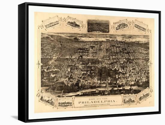 Bird's Eye View of Philadelphia Between the Schuykill River-null-Framed Stretched Canvas