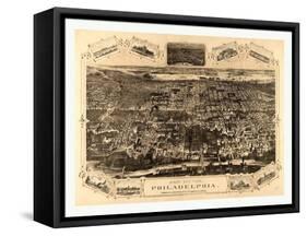 Bird's Eye View of Philadelphia Between the Schuykill River-null-Framed Stretched Canvas