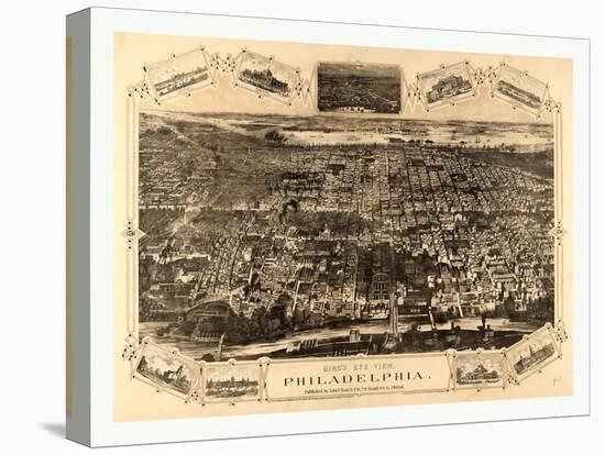Bird's Eye View of Philadelphia Between the Schuykill River-null-Stretched Canvas