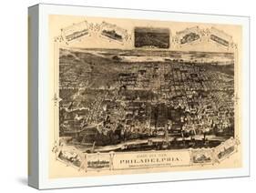 Bird's Eye View of Philadelphia Between the Schuykill River-null-Stretched Canvas