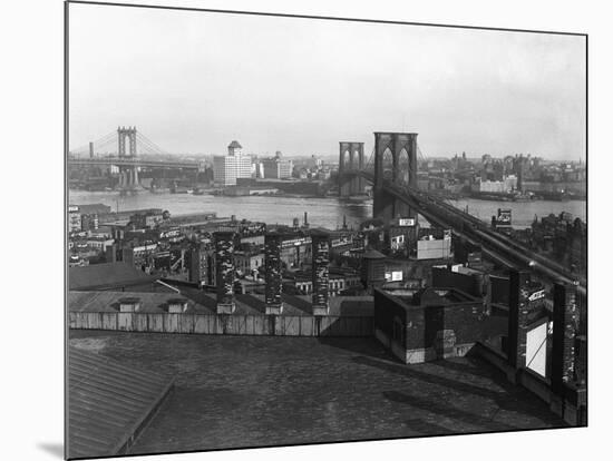Bird's Eye View of the Brooklyn Bridge-null-Mounted Photographic Print