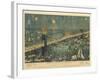 Bird's-Eye View of the Great New York and Brooklyn Bridge and Grand Display of Fireworks, 1883-American School-Framed Giclee Print