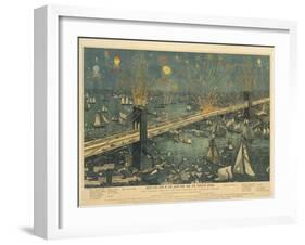 Bird's-Eye View of the Great New York and Brooklyn Bridge and Grand Display of Fireworks, 1883-American School-Framed Giclee Print