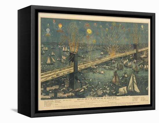 Bird's-Eye View of the Great New York and Brooklyn Bridge and Grand Display of Fireworks, 1883-American School-Framed Stretched Canvas