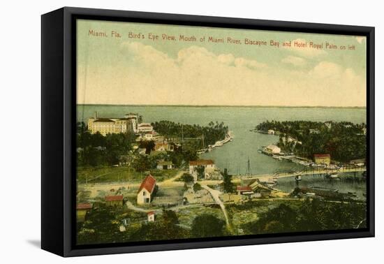 Bird's Eye View of the Mouth of the Miami River, Biscayne Bay and Hotel Royal Palm on Left, C.1910-null-Framed Stretched Canvas