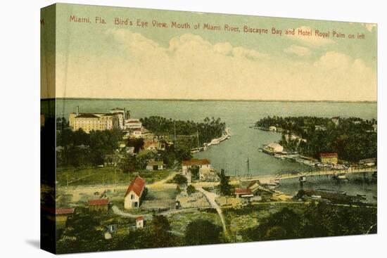 Bird's Eye View of the Mouth of the Miami River, Biscayne Bay and Hotel Royal Palm on Left, C.1910-null-Stretched Canvas